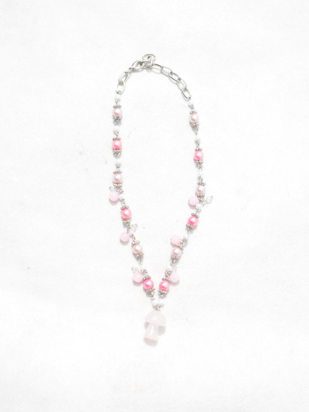 Upcycled Pink Mushroom Cottagecore Necklace - Handmade Fairycore Jewelry